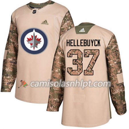 Camisola Winnipeg Jets Connor Hellebuyck 37 Adidas 2017-2018 Camo Veterans Day Practice Authentic - Homem